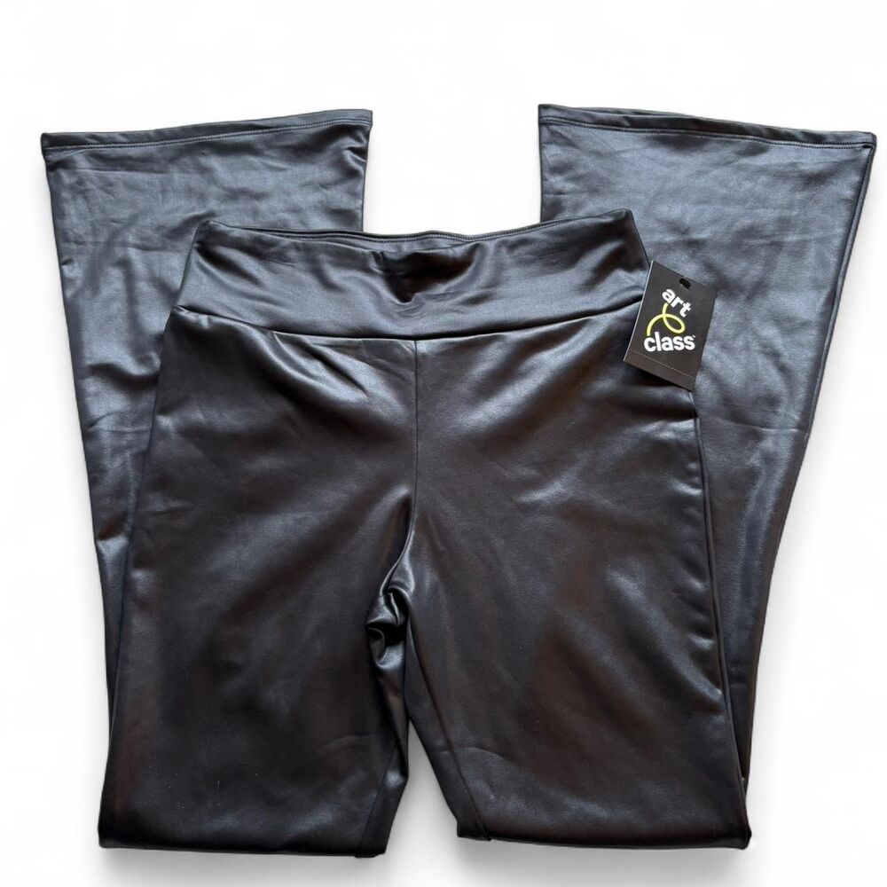 Art Class Kids Faux Leather Flare Leggings Black Size XL 14 Pants NWT